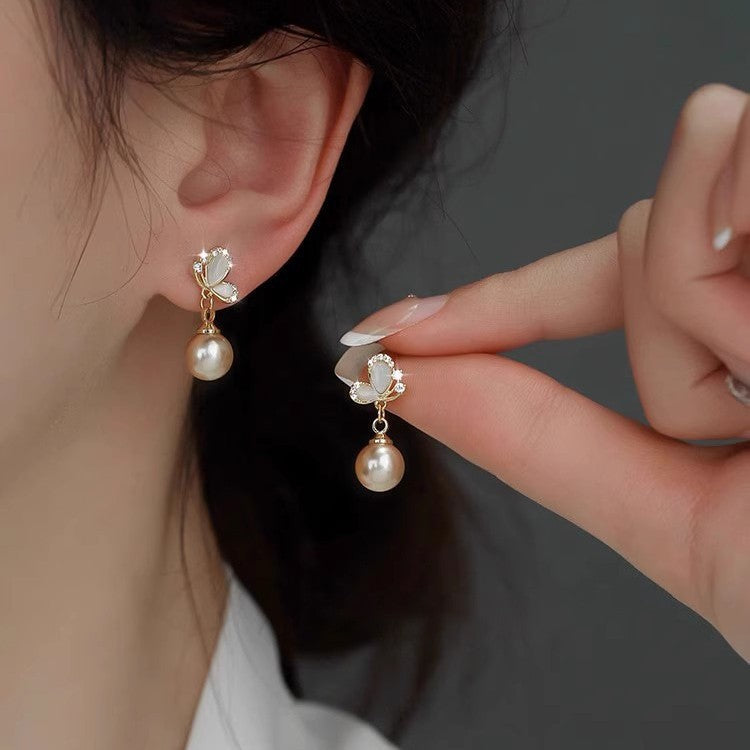 925 silver needle pearl zircon earrings for women classysenseniche style cold style forest style earrings wholesale