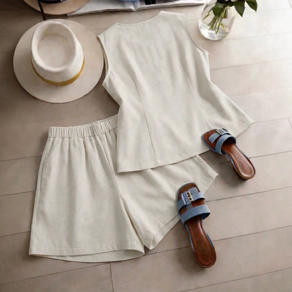 fashion  summer new arrival off-white sleeveless vest and shorts set - minimalist, commute-ready, and chic two-piece outfit