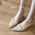 French pointed-toe lace bow heeled sandals - women's stiletto closed-toe slingbacks - elegant style - new 2026 collection
