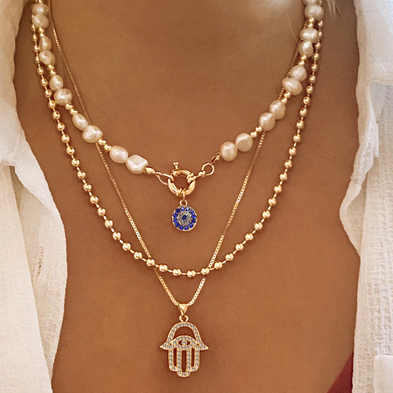 Pearl necklace wholesale - new european and american cross-border style, alloy diamond pendant, women's accessories, niche high-end statement jewelry