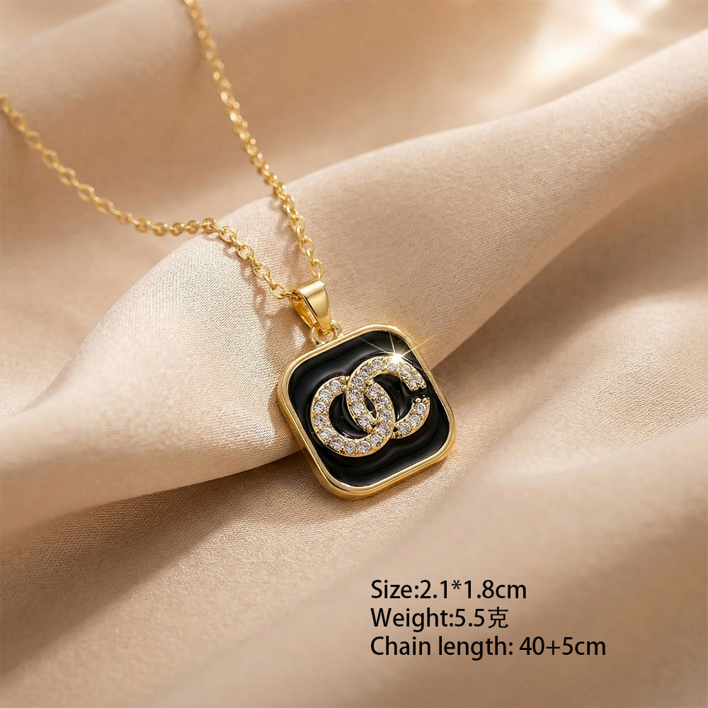 Accessible luxurystylishfashion copper inlaid zirconium drop oil geometric necklace for women easiest for matchelegant non-fading elegant clavicle chain jewelry