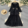 Heavy industry diamond-encrusted bell sleeves pleated sequindress women's red waist slimming look a-line large skirt qianjin style
