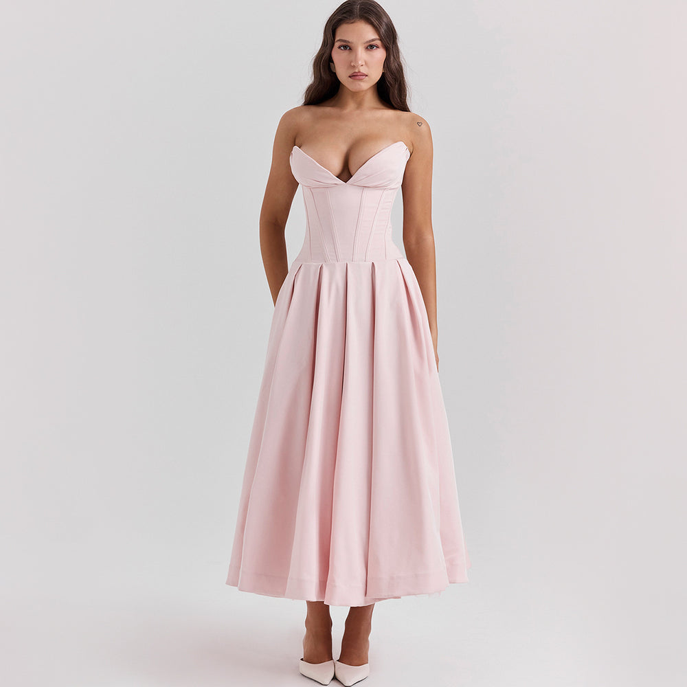 Exportfashion style  spring new arrivalsexy long skirt tube top skirt v pointed fishbone waist a swing dress for women