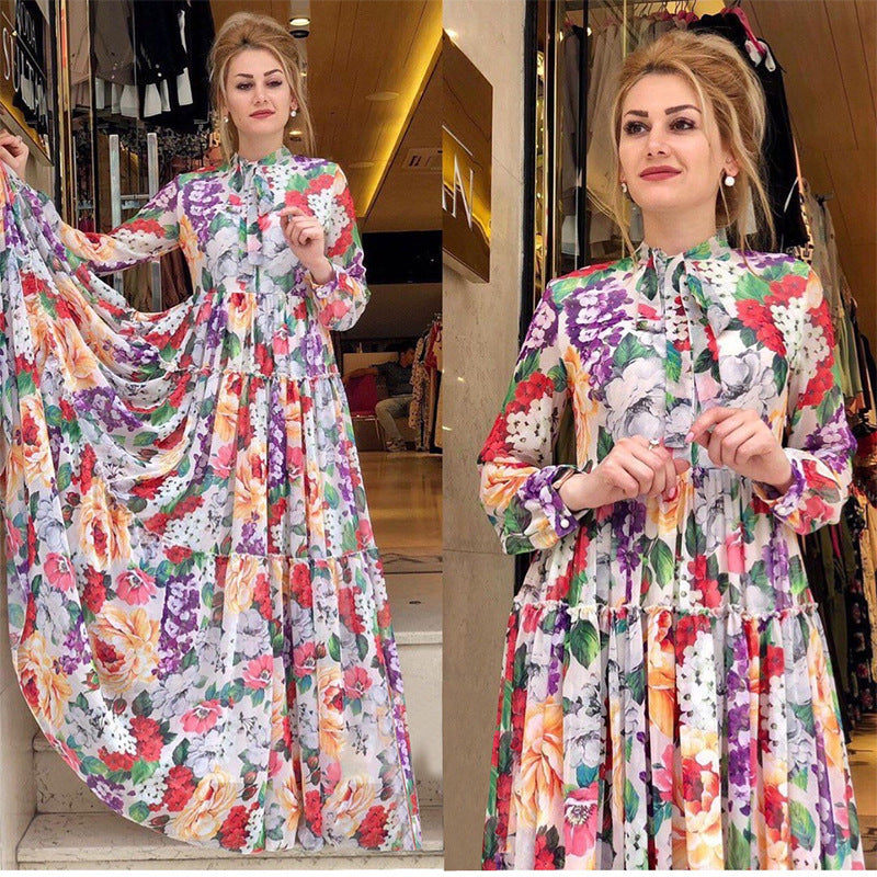 Aliexpress  african plus size women's printed office lady commute cross-border foreign trade long sleeve dress