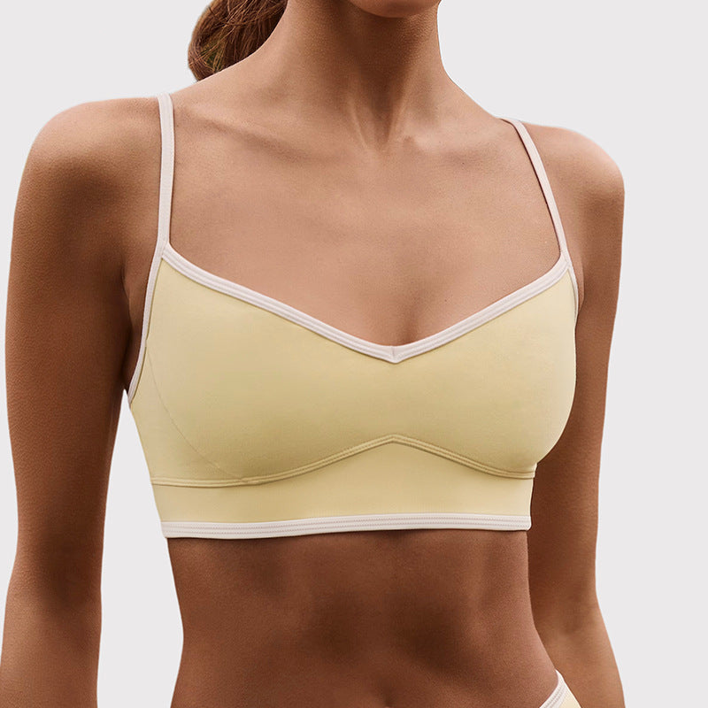 High-waisted, figure-hugging, color-blocked, cross-border camisole, shockproof, push-up, high-waisted, butt-lifting running and fitness shorts yoga set for women