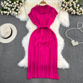 summer french retro chic polo collar loose fit waist tie a-line knit maxi dress