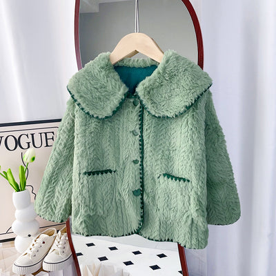 Girls' spring, autumn, and winter fleece sweater jacket - new styles for toddlers and young children - lambswool fleece, extra thick, korean style, chanel-inspired jacket