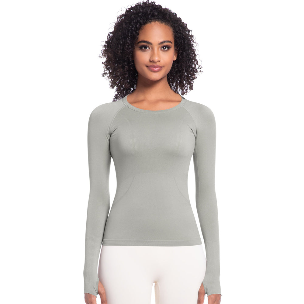 New seamless one-piece knit yoga top: high-stretch, compression fit, long sleeve, breathable, quick-dry running & fitness activewear t-shirt
