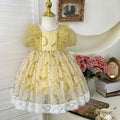 summer girls' princess dress - printed lace trim, stylish puff sleeves, floral print princess dress - clearance sale on remaining sizes