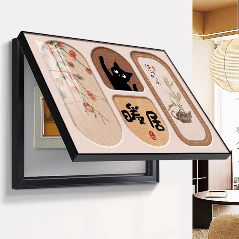 Medieval style, peace and joy, persimmon meter box decorative painting, no punching, distribution box push-pull cover ugly, electric switch box hanging painting