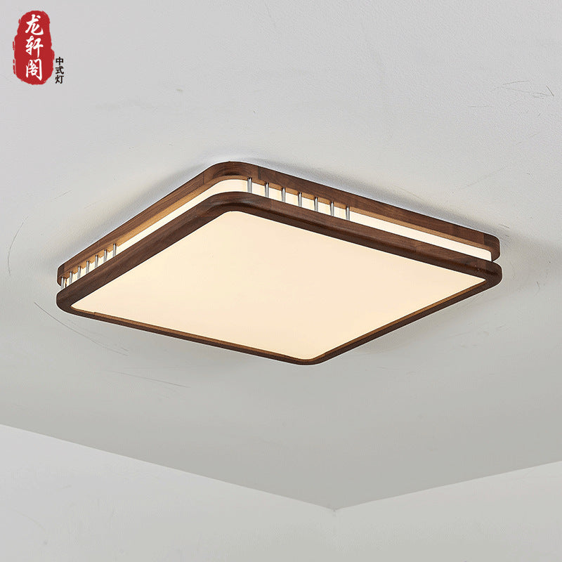 Walnut ceiling lamp New Chinese solid wood living room lamp Zen medieval style master bedroom lamp Full spectrum dining room lamp