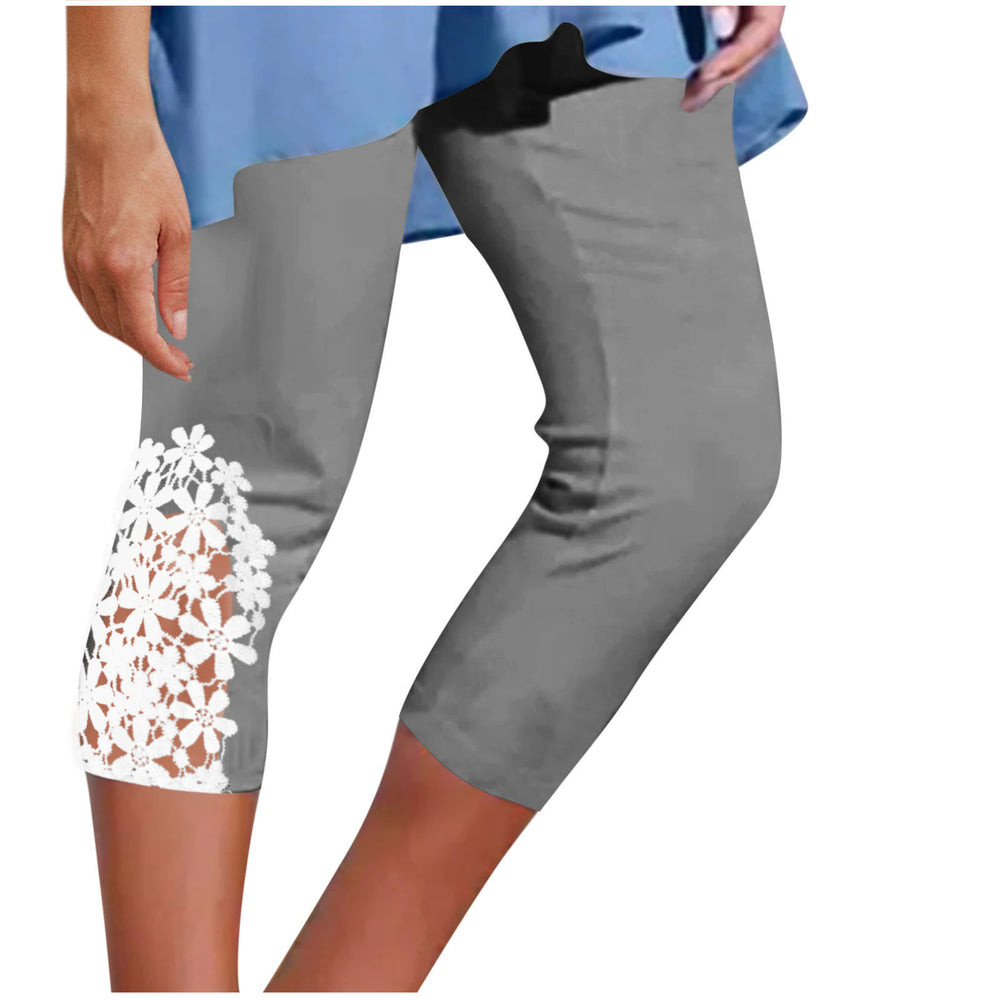 cross-border women's summer solid color lace trim casual leggings yoga pants - can be worn as capri pants