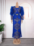 women's plus size dress, foreign trade african style  new hotfix rhinestone beaded v-neck evening gown