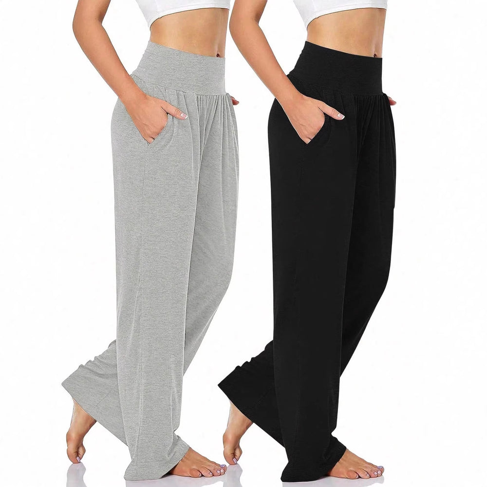 Amazon cross-border fashion two-piece set: wide-leg casual activewear yoga pants with high waist, loose fit, and pockets