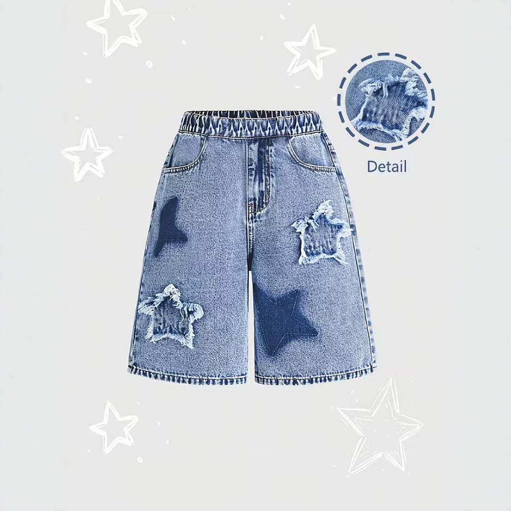 Girls' denim shorts: summer's hottest new arrivals! stylish and versatile lightweight shorts for girls, perfect for loose, casual looks. available in sizes for mid-to-large children