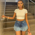 European and american style women's denim midi skirt -  cross-border fashion - summer streetwear casual washed gradient pleated skirt