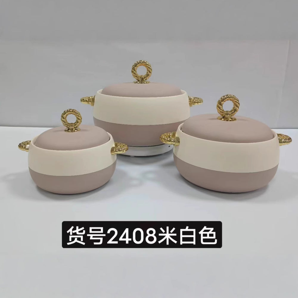 Food warmer hot selling 3pcs foreign trade thermal box 1l-2l-3.5l /set gold handle item number 2408