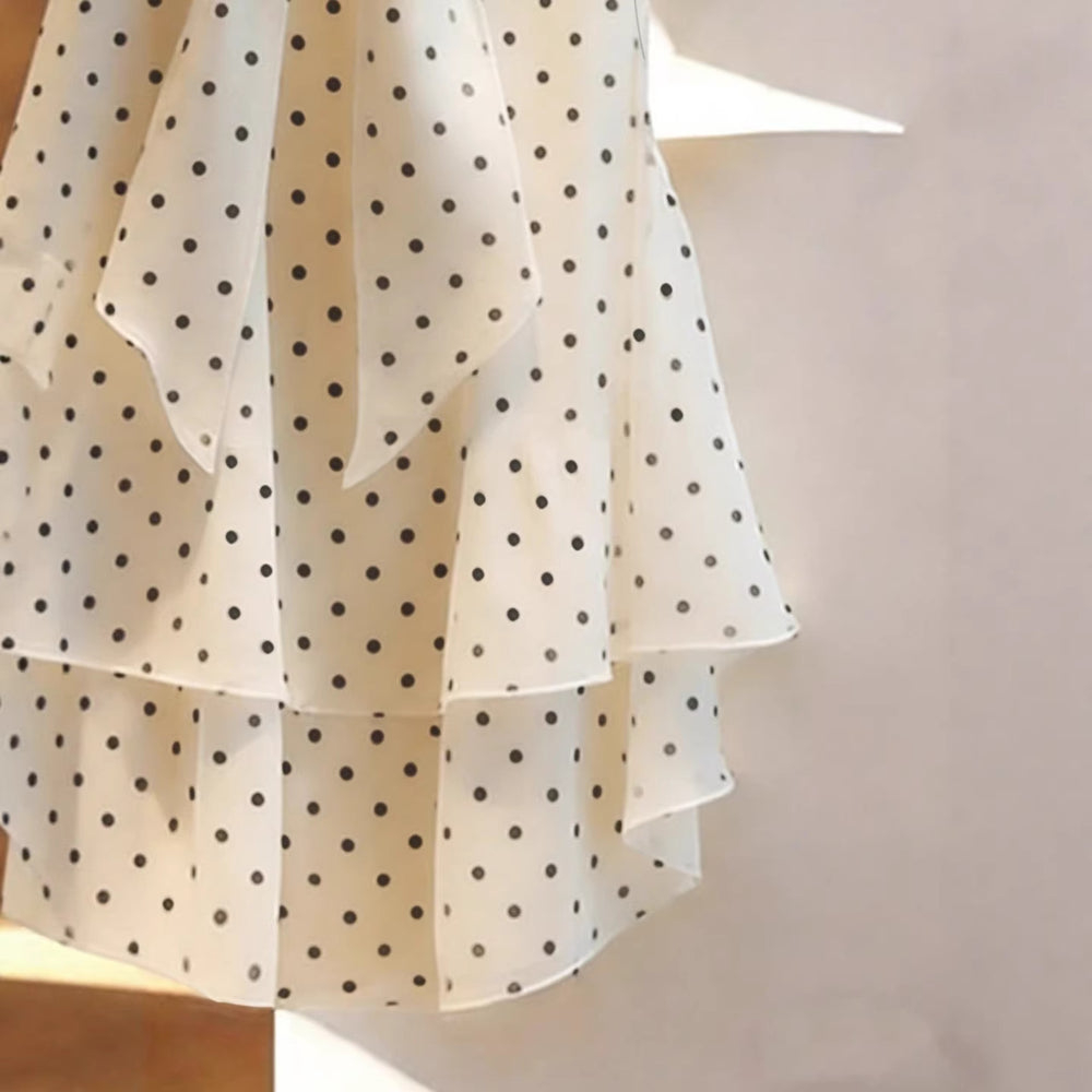 new european and american sleeveless chiffon polka dot blouse - women's vest style, chic tie-up bow shirt