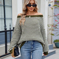 fashionexport women's clothing  new arrivalelegant one-piece collar knitting shirt sweaterstripescontrast colortops
