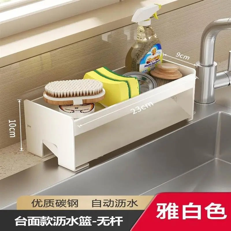 Kitchen drain rack, sink, dish soap, sponge, cloth, storage rack, drain artifact, steel wire ball, sink storage rack