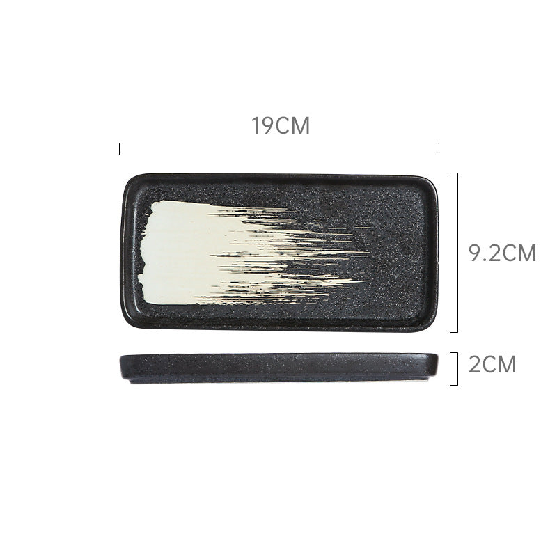 Japanese retro ceramic rectangular sushi plate - perfect for home use, desserts, pastries, creative flat plates, dim sum, and snacks