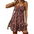 hot & spicy style  summer floral v-neck high-end spaghetti strap design short dress for women