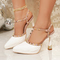 2026 summer new arrival: rivet-embellished platform heels - women's solid color chunky heel pointed toe sexy & chic sandals