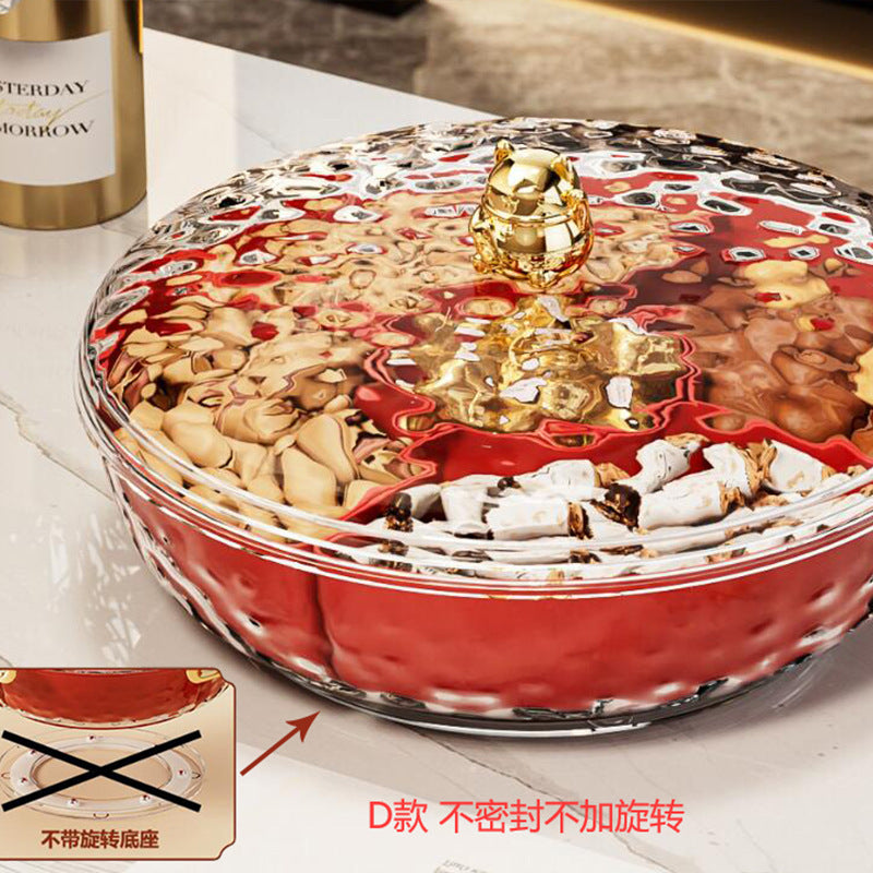 New candy tray with lid household living room coffee table rotating candy box snack fruit tray divided dried fruit storage box