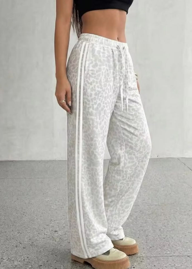 european and american ins style leopard print patchwork wide-leg pants - high waist, loose fit, trendy brand, slimming, casual straight leg