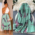 French printinghigh waistslimming looka-line pleated skirt women's summer midi skirt vacation style elegant work clothing skirt