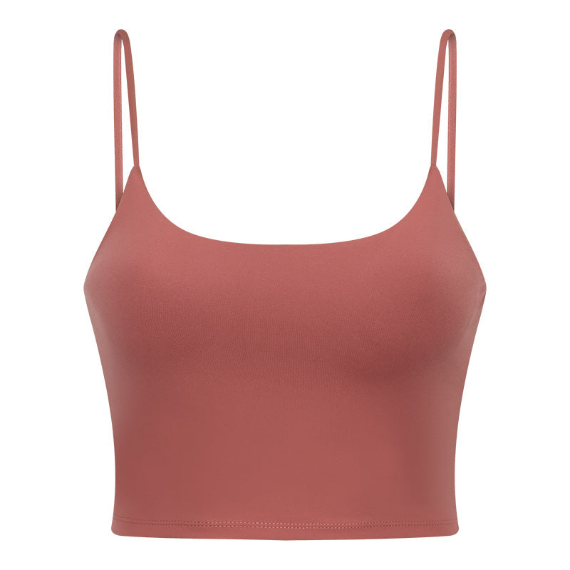 New women's sports yoga tank top with built-in bra pads, sexy spaghetti strap racerback fitness top, yoga camisole c5238