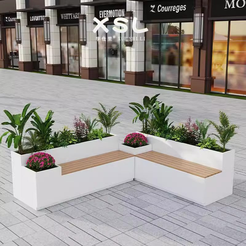 Outdoor stainless steel landscape flower box flower pool seat stool integrated square commercial street wrought iron planting box rest stool
