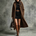 European and american plus size women's plush coat - hooded, drop shoulder, loose fit, long length, warm lambswool overcoat - wholesale supply