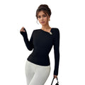 Asymmetrical neck ruched women's blouse - chic design, long sleeves, slim fit, new arrival, flattering, spring/autumn layering top