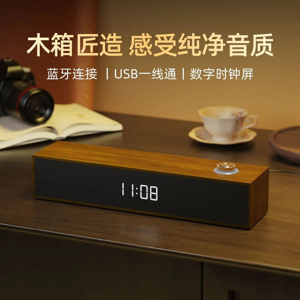 Leerfei e3608 wooden speaker clock display bluetooth subwoofer home audio bluetooth desktop one-wire connection