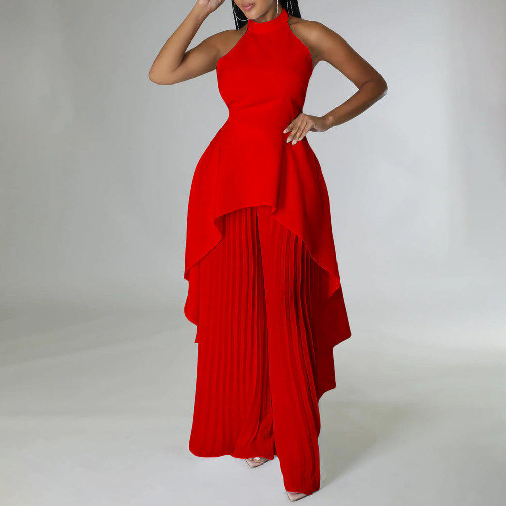 D372export cross-border fashion casual suit summer socialite private clothes backless top pleated wide-leg pants european and american suit