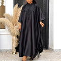 Solid color satin stand collar lace elegant dress - loose fit irregular drawstring chic african bubu robe dress