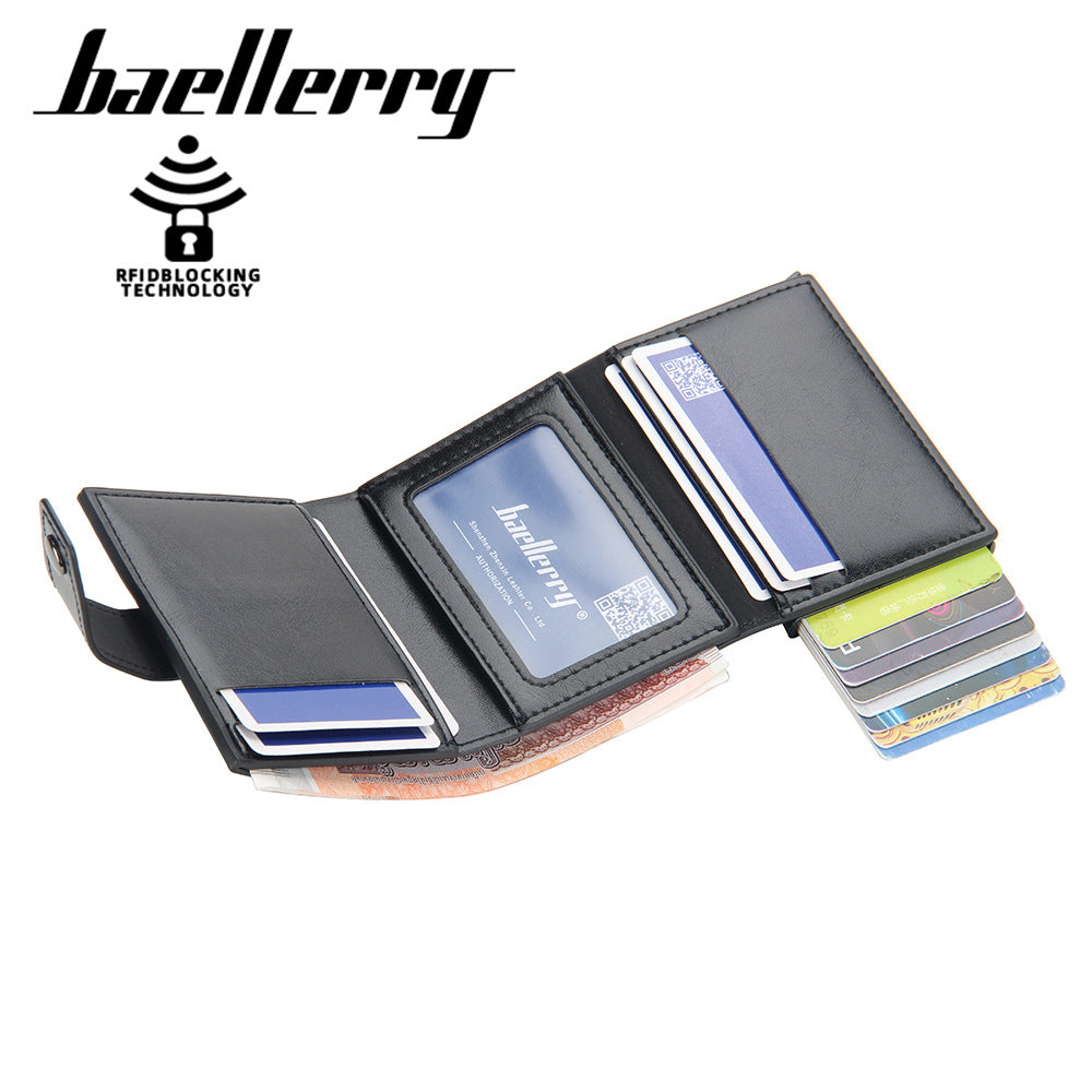 Baellerry's new men's card bag, European and American RFID aluminum box, elastic card, multi-card anti-magnetic buckle card cover wallet