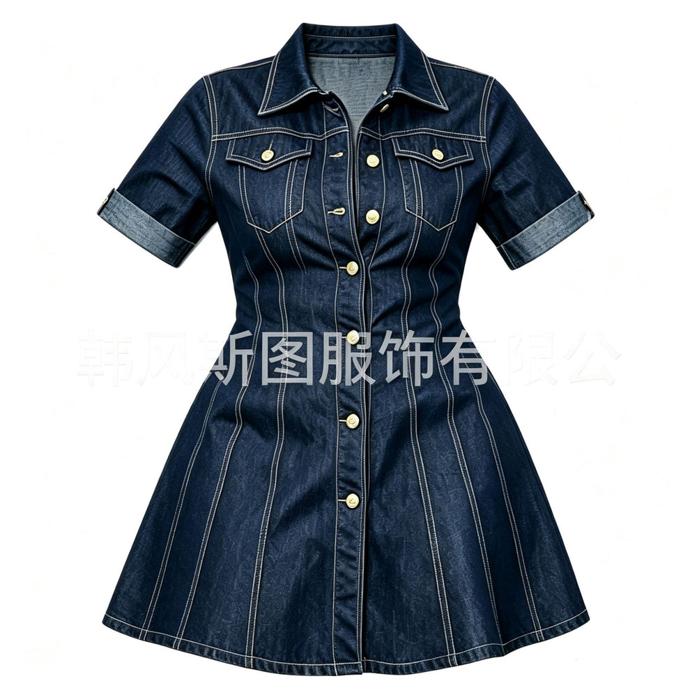 women's clothing  independent station new arrival denim short-sleeved cardigan waist dress exportcasualelegant