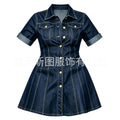 women's clothing  independent station new arrival denim short-sleeved cardigan waist dress exportcasualelegant