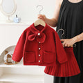 Girls' sweater set,  autumn/winter collection: baby girl knitted cardigan with bow collar, versatile two-piece outfit
