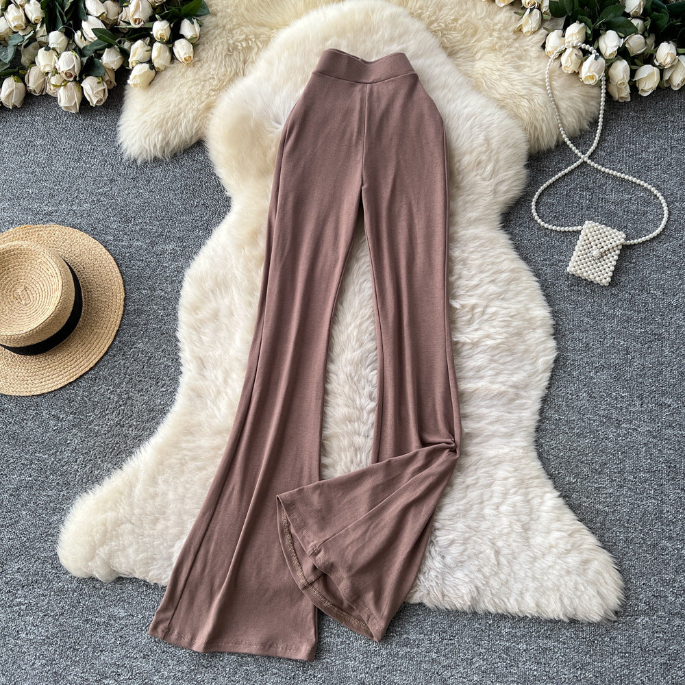 Fashion ins wear women's autumn wear pure lust hot girl elastic waist silm hip-covering slightly flared pants sports yoga pants