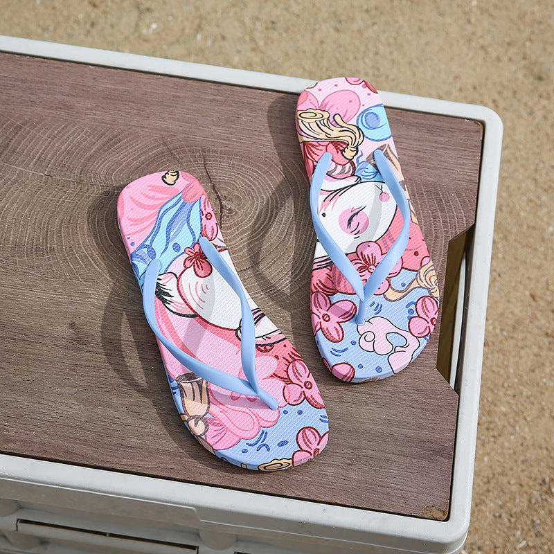 New summer beach flip-flops for women - stylish, versatile, non-slip, soft sole, cartoon thong sandals