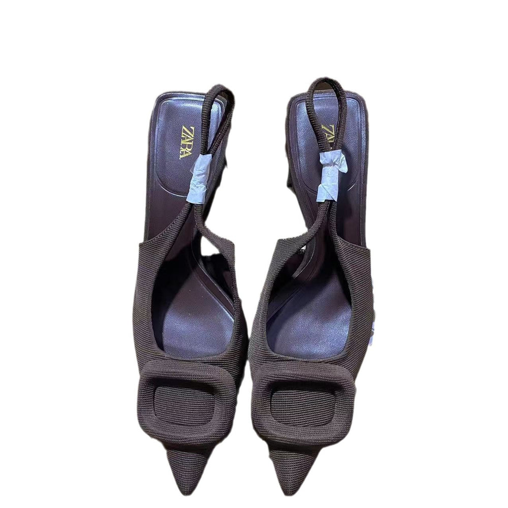 Zaexport2024 summer new arrival women's shoes, square buckle buckle, pointed toe, thick heel, high heel sandals, toe cap
