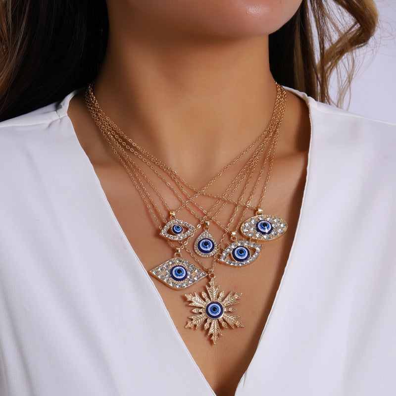 Sweater necklace wholesale european and american cross-border devil's eye jewelry pendant female niche exaggerated multi-layered clavicle chain