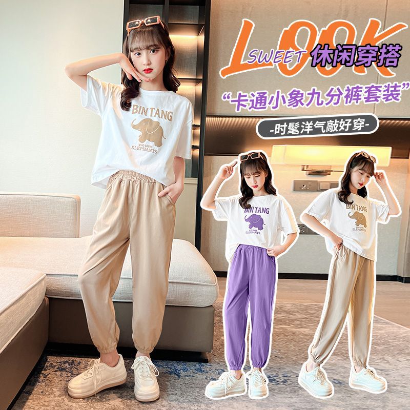 Girls' summer outfit: stylish  new collection - trendy short-sleeve top and shorts set for girls and big girls
