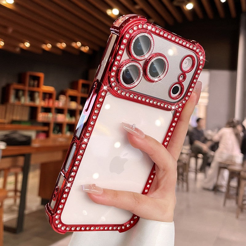 apple 17 pro max rhinestone phone case - four-corner full coverage, iphone 15 electroplated premium design