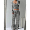 2025 european and american cross-border amazon aliexpress autumn/winter new striped high-waisted slimming wide-leg pants set for women