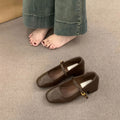 Elegant fairy chunky heel mary jane leather shoes, french retro square toe low-cut flats, 2025 autumn collection, mid-heel evening style
