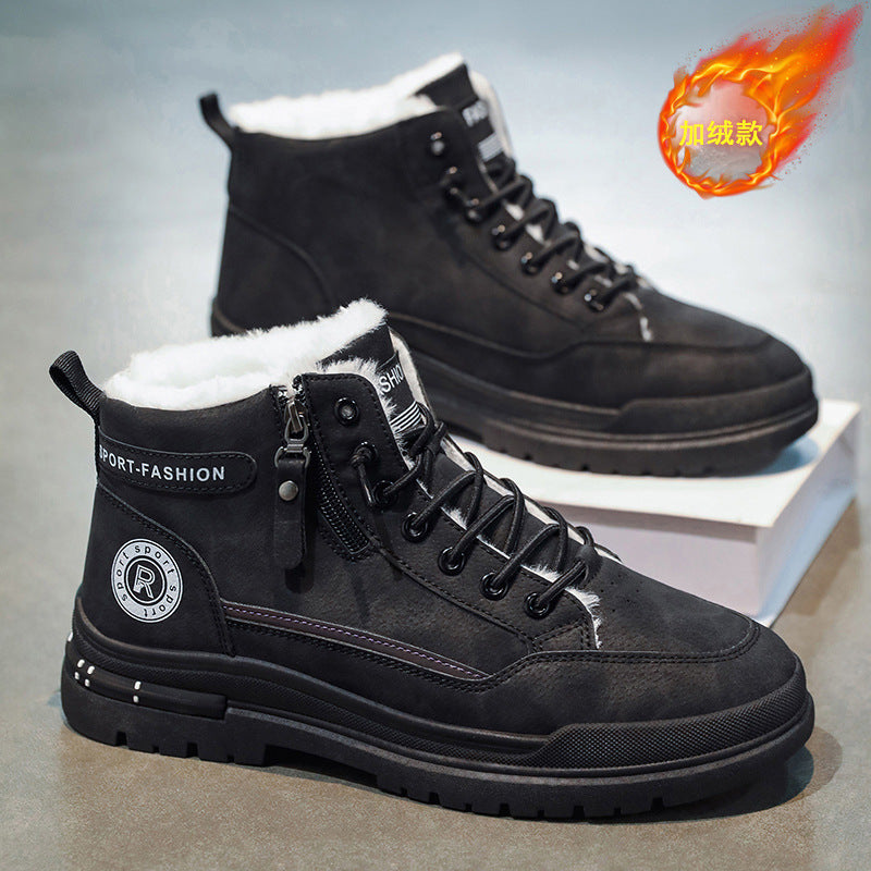 Boots men's shoes high-top winterfleece-linedthickened cotton shoes waterproofnon-slip construction site work labor protection workwear boots